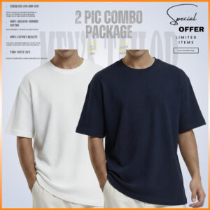 Waffle Drop Shoulder 𝐖𝐚𝐟𝐟𝐥𝐞 𝐃𝐫𝐨𝐩 𝐒𝐡𝐨𝐮𝐥𝐝𝐞𝐫 2 pcs combo offer 200+ gsm 𝑪𝒐𝒕𝒕𝒐𝒏 𝒇𝒂𝒃𝒓𝒊𝒄 white navy